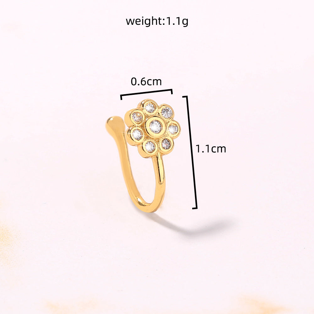 ins European and American micro-inlaid zircon lotus nose ring, popular personality non-perforated piercing nose nail nose clip