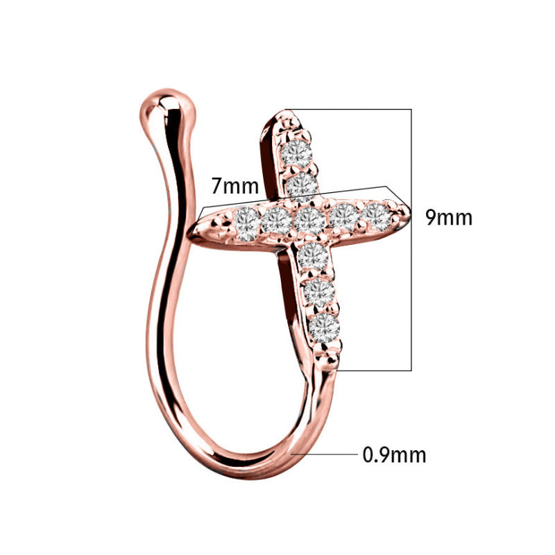 Piercing Jewelry Fake Nose Ring Cross Diamond