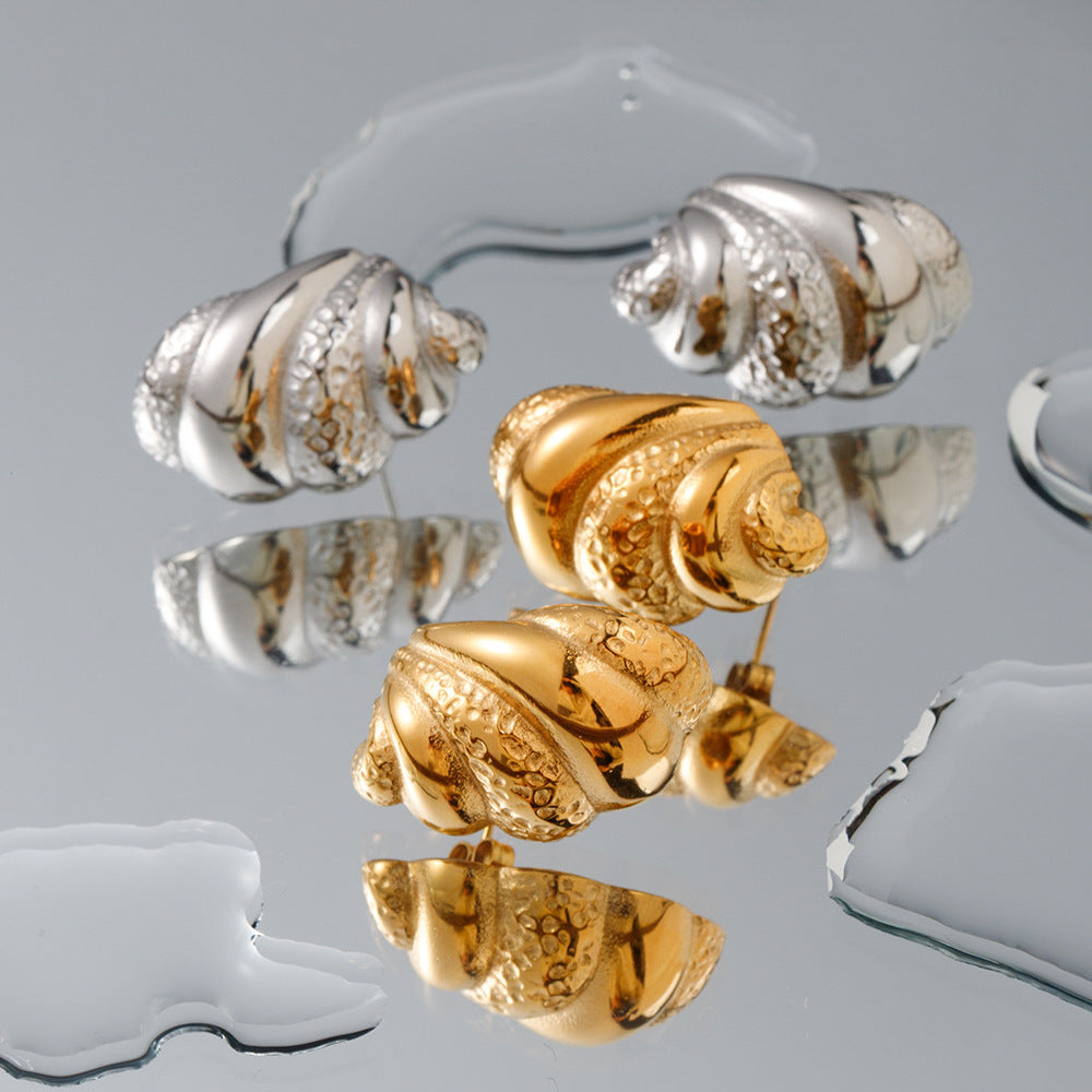 18K Gold Stainless Steel Hammered Claw Bag Earrings