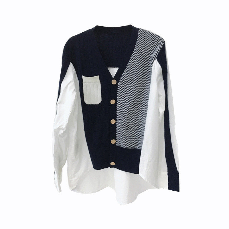 Irregular Shirt Stitching Knitted Cardigan Women