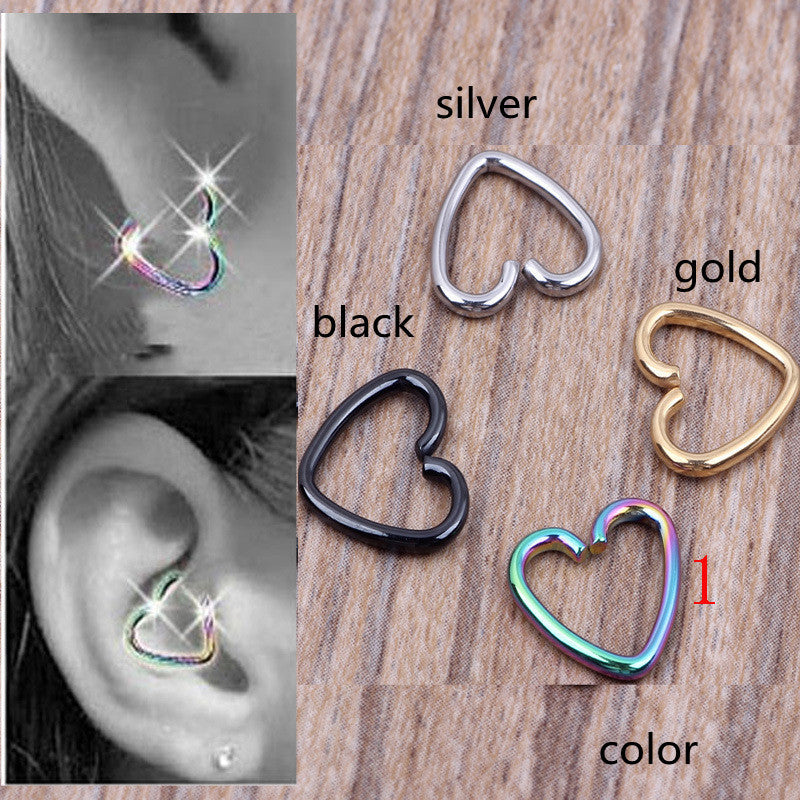 Heart-shaped Nose Clip, Nose Ring, Ear Clip, Ear Stud, Ear Bone Stud