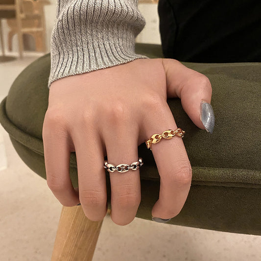 Creative Simple Pig Nose Chain Silver Plated Ring