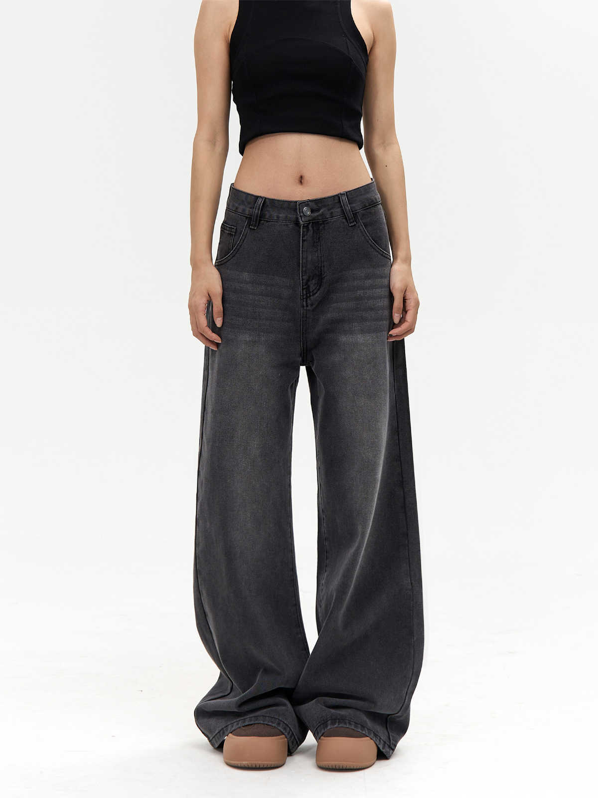 High Waist Straight Jeans Loose Wide Leg Pants